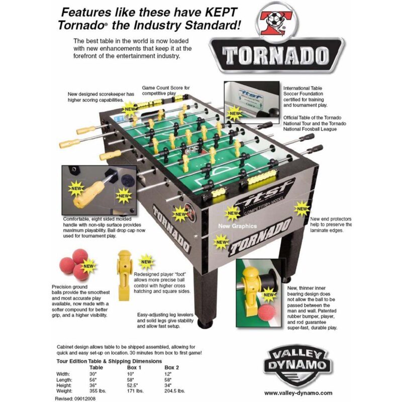 Tornado Indoor T3000 Silver Foosball Table - specs - Games DNA