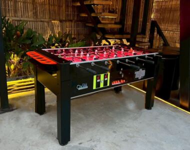 SAM Leisure Tecno Flame LED Coin Operated Foosball Table with red LED on playfield